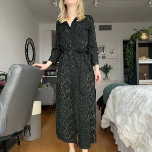 VINCE CAMUTO Dark Green Leopard Print Maxi Dress Sz XXS